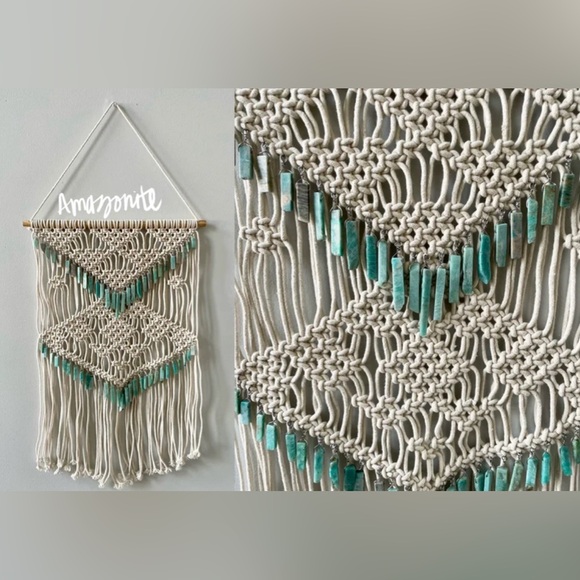 Amazonite Crystal Stone Beads Macrame Wall Hanging - Picture 2 of 2